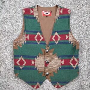 Vintage True Grit Vest Mens LG Southwest Aztec Quilted Concho Buttons 90s USA